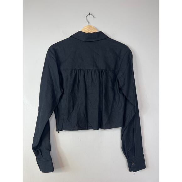 NWT Marissa Webb Maxwell Linen Long Sleeves Crop Top Shirt Black Size: Medium - Picture 6 of 7